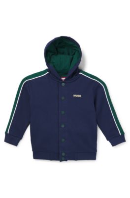 Kids' zip-up hoodie with piping and logo, Dark Blue