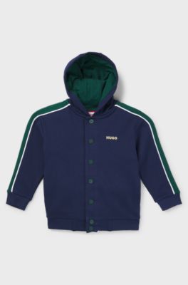 Sudadera para ni&ntilde;os con capucha, cremallera, ribetes y logo, Azul oscuro