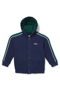 Kinderhoodie met rits, biezen en logo, Donkerblauw