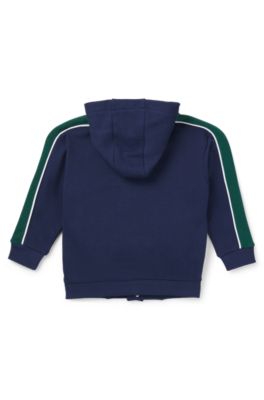 Kids' zip-up hoodie with piping and logo, Dark Blue