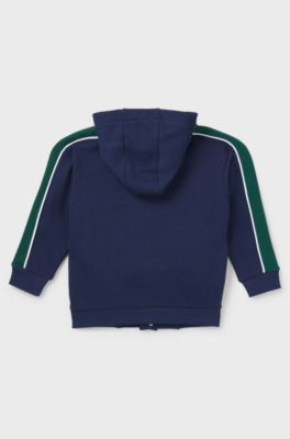 Sudadera para ni&ntilde;os con capucha, cremallera, ribetes y logo, Azul oscuro