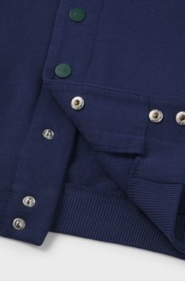 Sudadera para ni&ntilde;os con capucha, cremallera, ribetes y logo, Azul oscuro