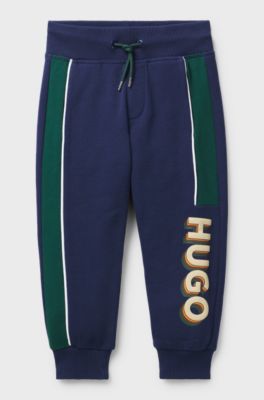 Kids' cotton-blend tracksuit bottoms with piping and logo, Dark Blue