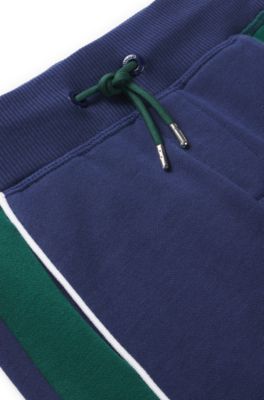 Kids' cotton-blend tracksuit bottoms with piping and logo, Dark Blue