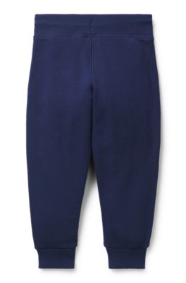 Kids' cotton-blend tracksuit bottoms with piping and logo, Dark Blue