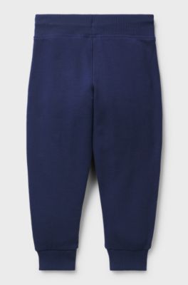 Kids' cotton-blend tracksuit bottoms with piping and logo, Dark Blue