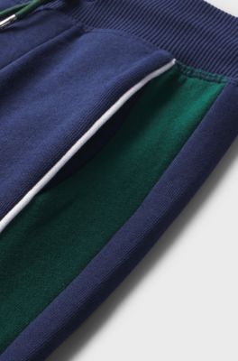 Kids' cotton-blend tracksuit bottoms with piping and logo, Dark Blue