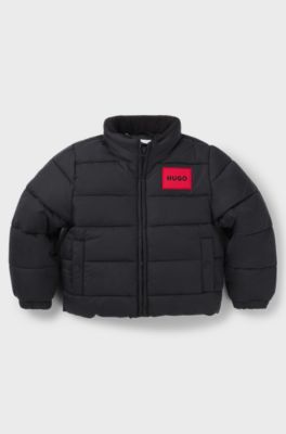 Kids' water-repellent puffer jacket with hidden hood, Black