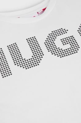 T-shirt en coton pour enfant avec logo clout&eacute;, Blanc