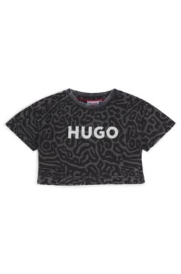 Kids' cheetah-print T-shirt in cotton with lustrous logo, Black Patterned
