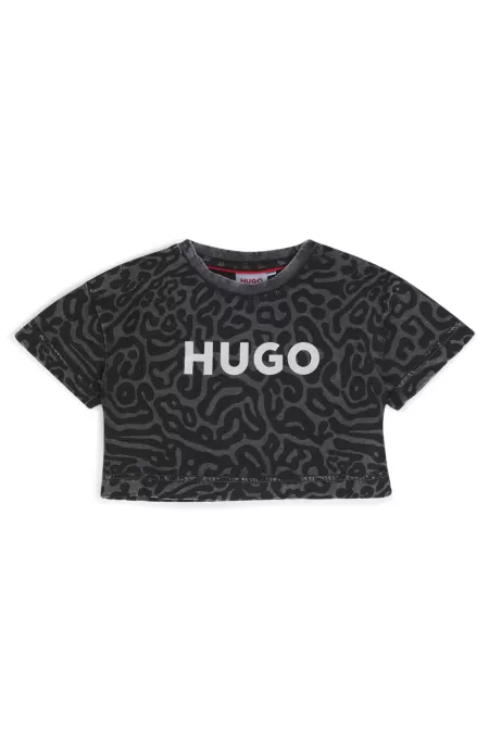 Camiseta de algodón para niños con logo brillante y estampado de guepardo