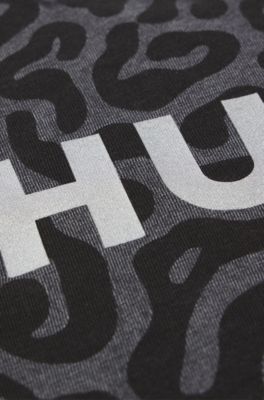T-shirt f&ouml;r barn i bomull med gepardtryck och logga, Svart m&ouml;nster