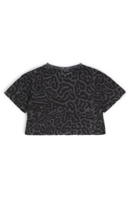 Kids' cheetah-print T-shirt in cotton with lustrous logo, Black Patterned