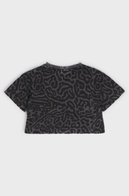 Kids-T-Shirt aus Baumwolle mit Geparden-Print und schimmerndem Logo, Schwarz gemustert