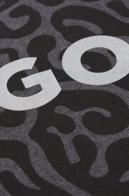 Kids' cheetah-print T-shirt in cotton with lustrous logo, Black Patterned