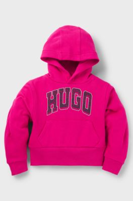 Sweat &agrave; capuche en coton m&eacute;lang&eacute; avec logo style universitaire pour enfant, Rose
