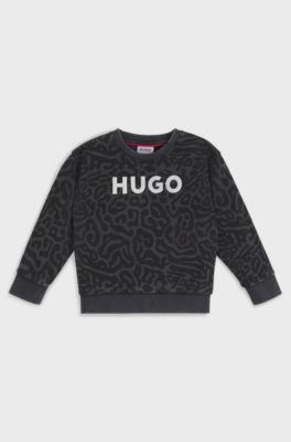 Kids' cheetah-print sweatshirt with rear zip, Black Patterned