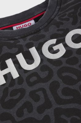 Felpa per bambini con stampa animalier e zip posteriore, Nero a motivi