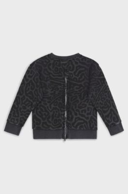 Kids' cheetah-print sweatshirt with rear zip, Black Patterned