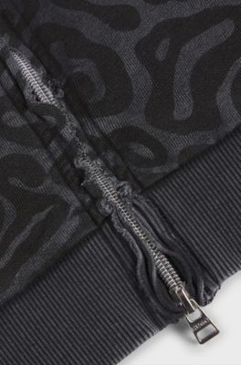 Kindersweater met luipaardprint en rits achter, Zwart met dessin