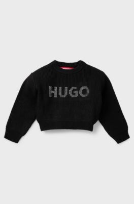 Kids' cropped sweater with studded logo, Black