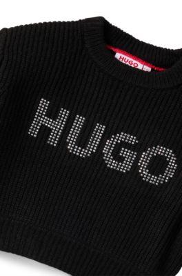 Kids' cropped sweater with studded logo, Black