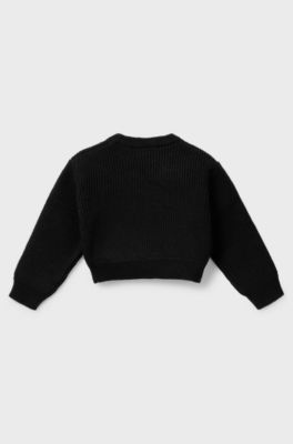 Maglione corto per bambini con logo borchiato, Nero
