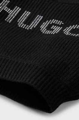 Kids' cropped sweater with studded logo, Black