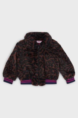 Kids-Jacke aus Kunstfell mit Geparden-Print, Dunkelbraun