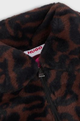 Kids' faux-fur jacket with cheetah print, Dark Brown