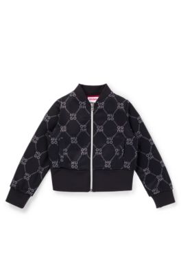 Kids' fleece cardigan with stacked logos, Black