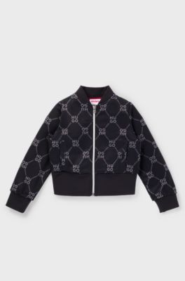 Kids' fleece cardigan with stacked logos, Black