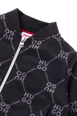 Kids' fleece cardigan with stacked logos, Black