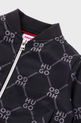 Kids' fleece cardigan with stacked logos, Black