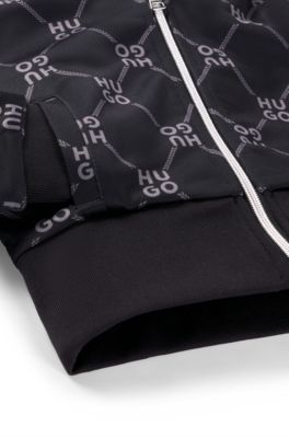 Kids' fleece cardigan with stacked logos, Black