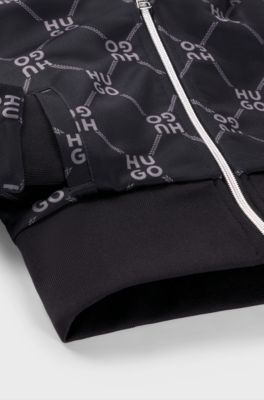 Kids' fleece cardigan with stacked logos, Black