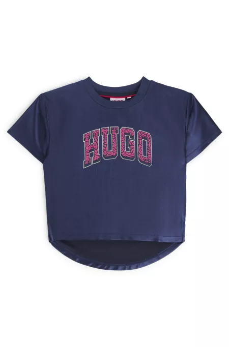 T-shirt pour enfant en tissu brillant avec logo style universitaire