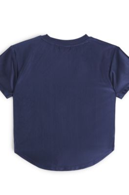 Kids' T-shirt in lustrous fabric with varsity-style logo, Dark Blue