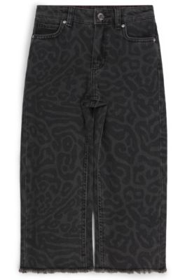 Kids' relaxed-fit jeans in cheetah-print denim, Black Patterned