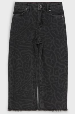 Jeans per bambini relaxed fit in denim con stampa animalier, Nero a motivi