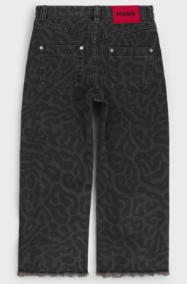 Relaxed-fit kinderjeans van denim met luipaardprint, Zwart met dessin