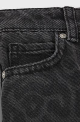 Jean &agrave; la coupe d&eacute;contract&eacute;e en denim imprim&eacute; gu&eacute;pard pour enfant, Noir &agrave; motif