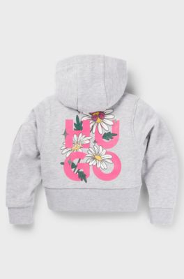 Kids' cotton-blend zip-up hoodie with logo prints, Light Grey