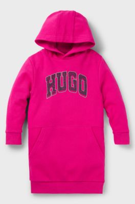 Kids' long hoodie with varsity-style logo, Pink