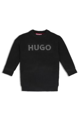 Vestido de punto para ni&ntilde;os con logo tachonado, Negro