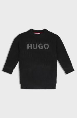 Kids' knitted sweater dress with studded logo, Black