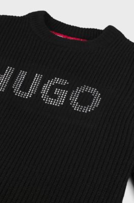Robe pull en maille pour enfant avec logo clout&eacute;, Noir
