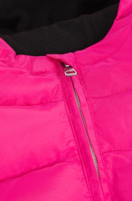 Giubbotto imbottito per bambini con cappuccio e logo stampato lucido, Rosa