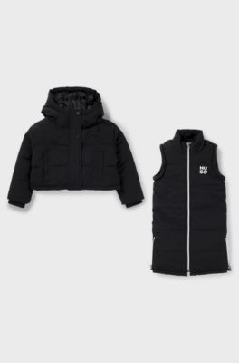 Kids' three-in-one puffer jacket with logo details, Black