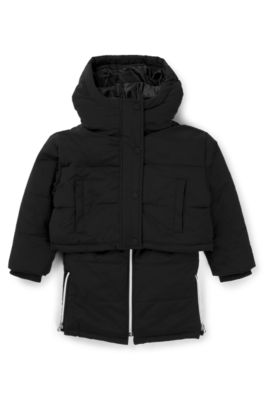 Kids' three-in-one puffer jacket with logo details, Black
